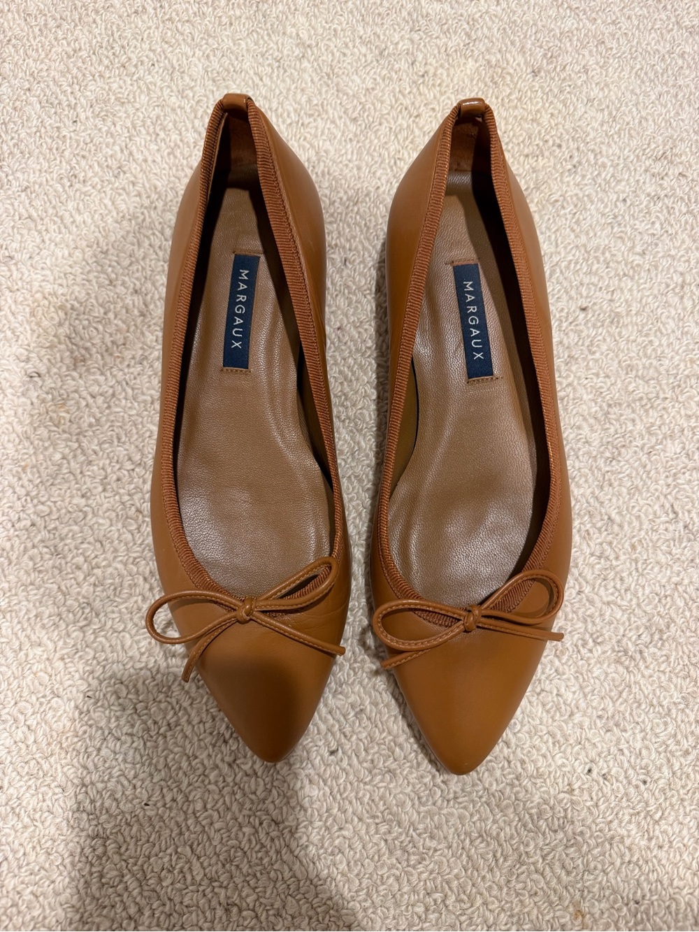Margaux Cognac Brown Pointed Toe Ballet Flats